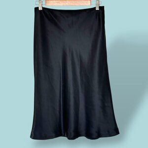 Carmen Marc Valvo Whimsigoth Midi Length Skirt Lined Zip Black Satin Size 8‎